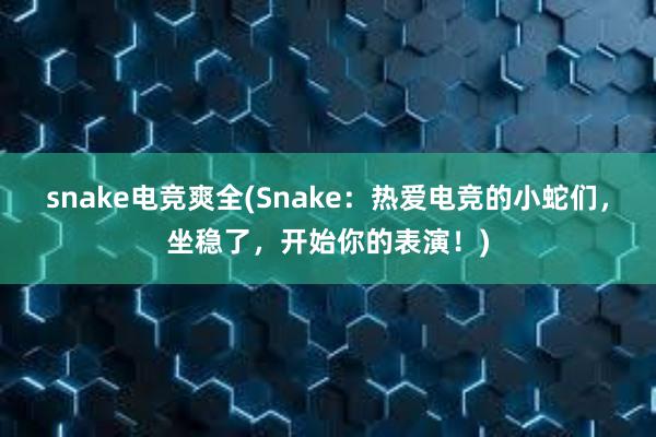 snake电竞爽全(Snake：热爱电竞的小蛇们，坐稳了，开始你的表演！)