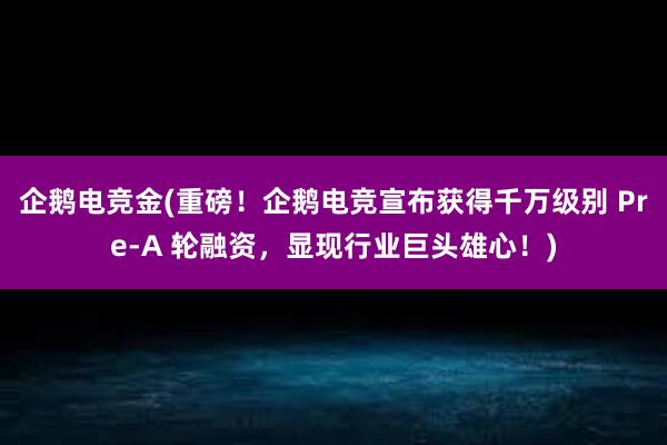 企鹅电竞金(重磅！企鹅电竞宣布获得千万级别 Pre-A 轮融资，显现行业巨头雄心！)