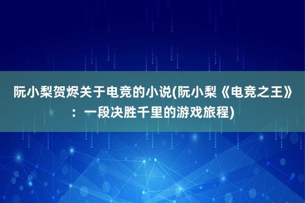 阮小梨贺烬关于电竞的小说(阮小梨《电竞之王》：一段决胜千里的游戏旅程)