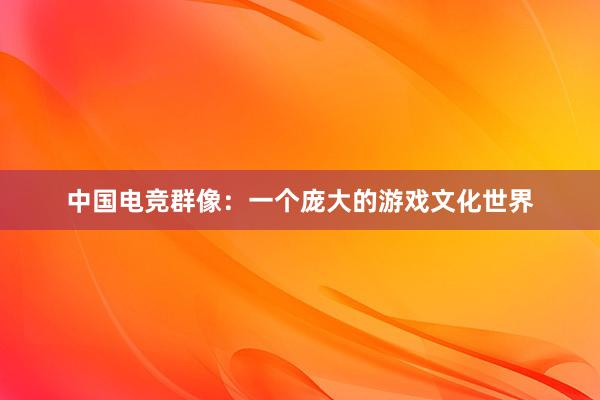 中国电竞群像：一个庞大的游戏文化世界